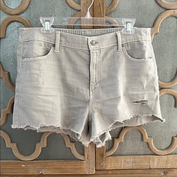 Aerie Light Tan Distressed Jean Shorts - Picture 1 of 4